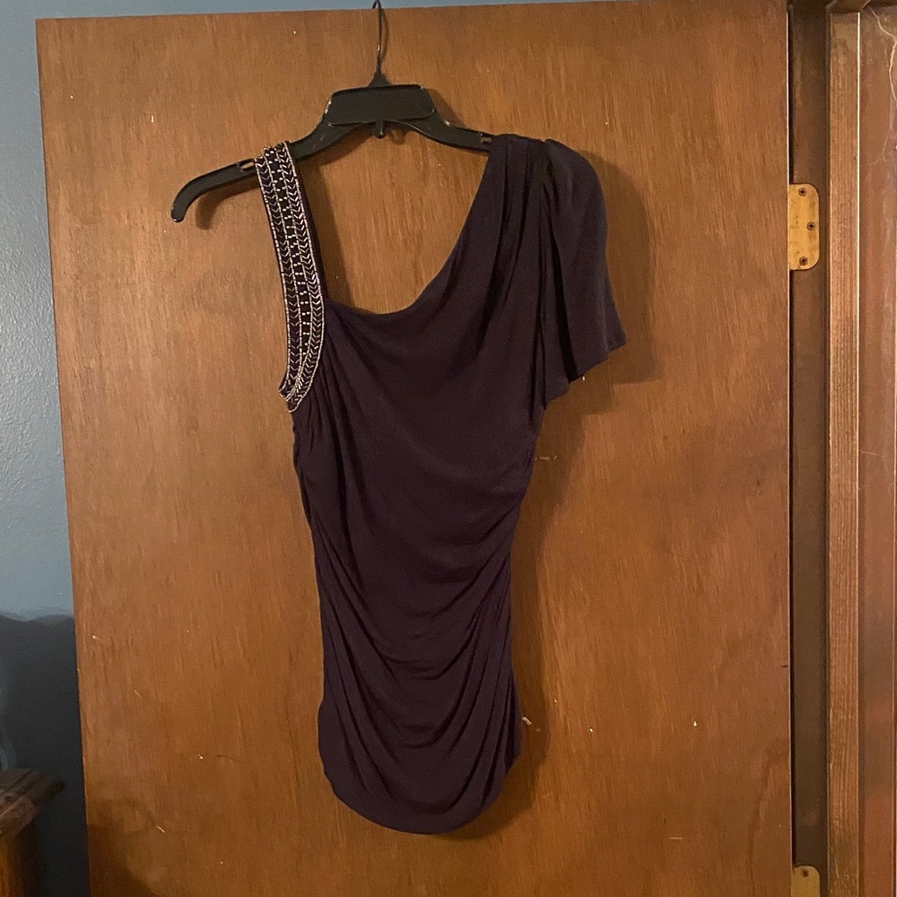 bebe One-Shoulder Dress with Beaded Strap in Deep Purple